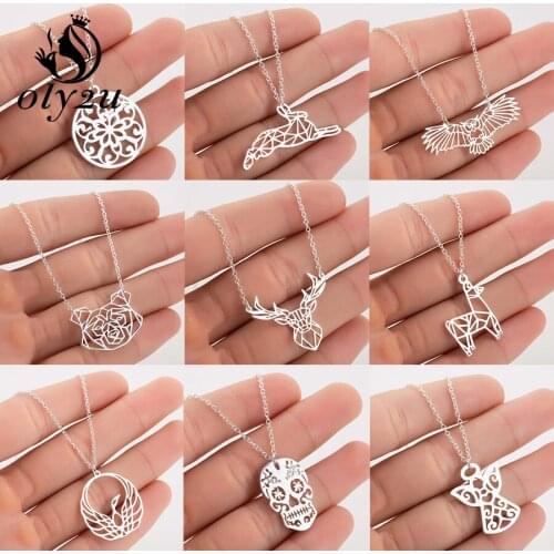 Oly2u Plant Mandala Flower Necklace Chain Chokers For Women Pendants Necklaces Stainless Steel collier femme Accessories