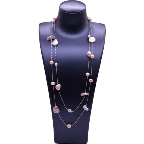 Baroque pearl sweater necklace, long dress necklace, color irregular baroque pearl, ladies long necklace