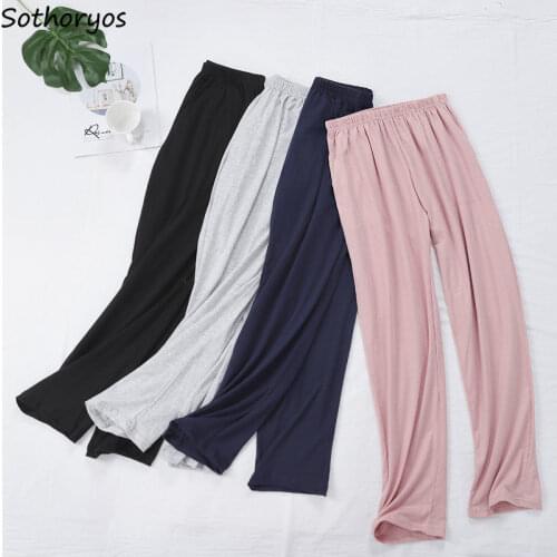 Sleep Bottoms Women Casual Solid Minimalist Unisex Cotton Pajamas Pants Lounge Wear Womens Sleepwear Soft Homewear New Fashion