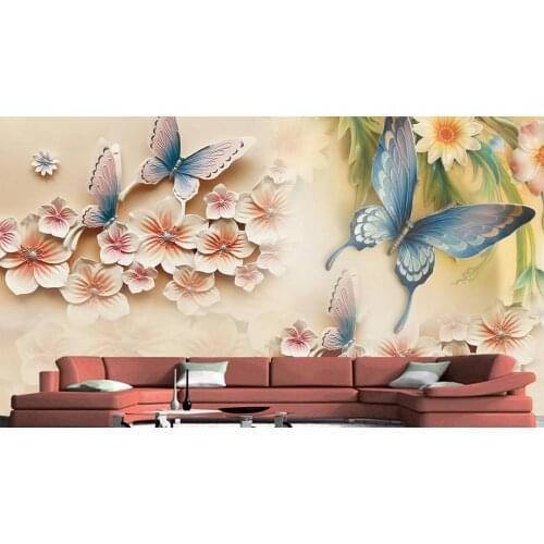 Custom wallpaper for walls 3 d photo wallpaper Embossed butterfly flowers TV background wall living room wallpaper designs