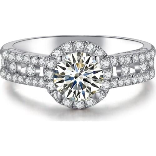 Amazed Stunning 2CTW 8.0MM G-H Round Moissanite Ring Solid 925 Sterling Silver Ring White Gold Color Wedding Jewelry