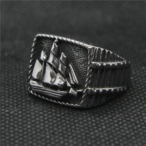 Drop Ship Size 7~14 Cool Speical Sailboat Ring 316L Stainless Steel Jewelry Mens New Ring