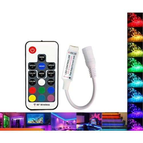 10PCS Mini RF RGB LED Controller Dimmer DC 5V-24V 12A 17 Keys Wireless Remote Control for Changing LED Strip Lights