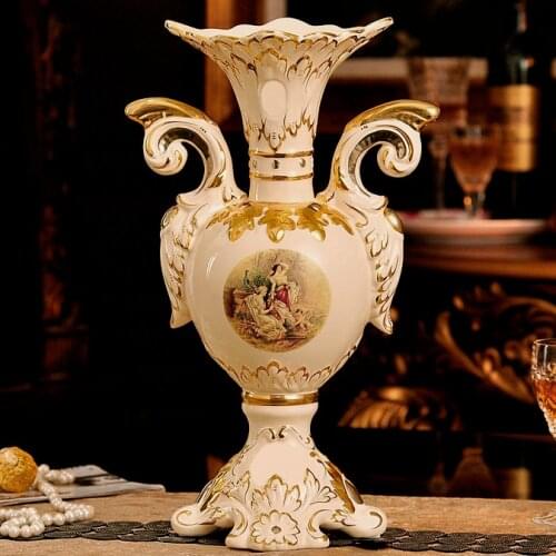 Europe style Luxury ceramic vase gold rim craft porcelain flower vase for home decor
