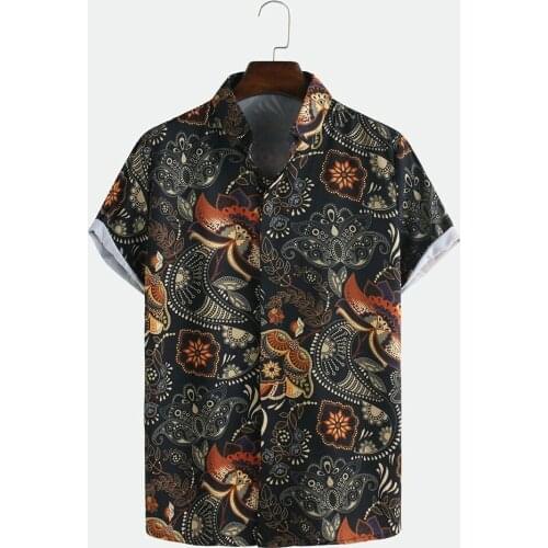 Mens Slim-fit Lapel Printed Youth Shirt 2021 Mens Casual Summer Ordinary Cotton Black Youth Shirt Mens Shirt Top