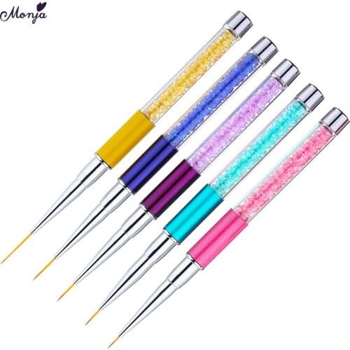 Monja 7/9/11/14/19mm Nail Art Rhinestone Handle Acrylic UV Gel Lines Painting Brush Liner Stripes Pattern DIY Design Drawing Pen