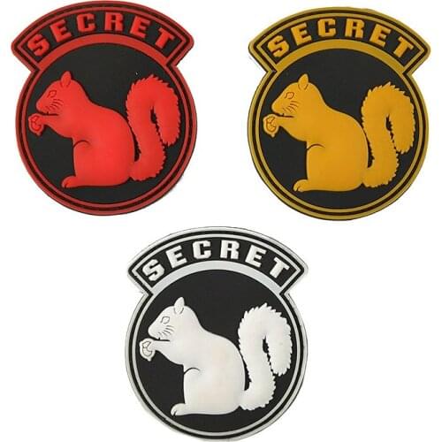 Top Secret Squirrel Rubber Sticker PVC Army Military Luminous Patches Hook&Loop Tactical Badge for Clothing Bags Custom Patch