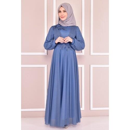 Güpür Detay Abiye Mavi KBR10006