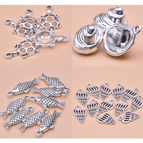 20Pcs/Lot Vintage Animal Starfish Conch Shell Charms Alloy Fish Turtle Pendant Women Bracelet Necklaces Jewelry Wholesale