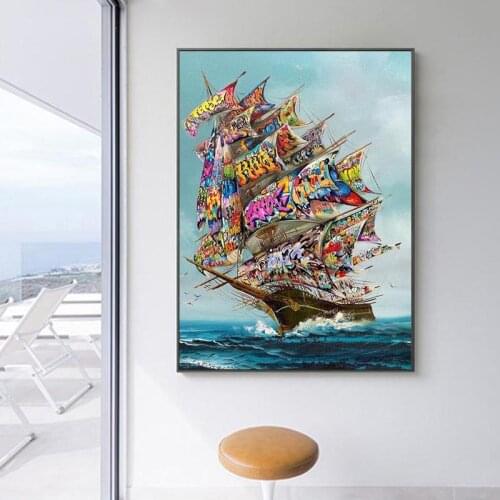 Pirate Graffiti ship Vintage Posters Canvas Painting Posters and Prints Wall Art Pictures for Living Room Home Decor No Frame