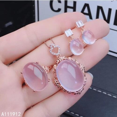 KJJEAXCMY fine jewelry natural Rose Quartz 925 sterling silver women pendant necklace ring earrings set support test classic