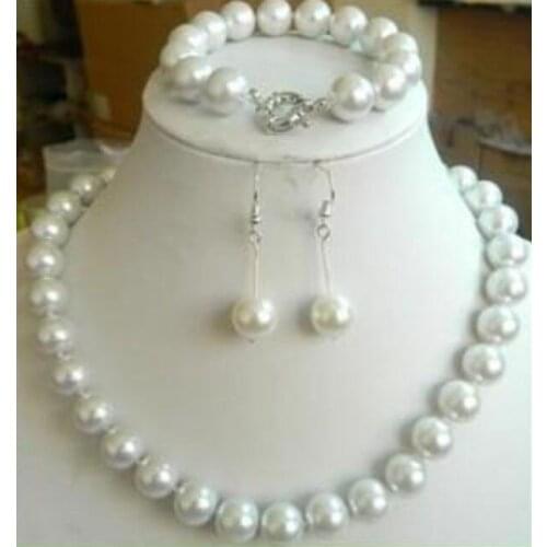 Discount!!DIY12mm White Sea Shell Pearl Necklace 18'' Bracelet 7.5 Earring beads jewelry making AAA+++ about33pcs/strands