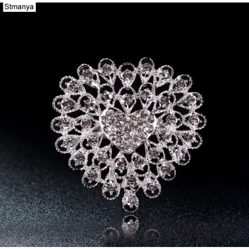 Women Fashion beautifully full Rhinestone Heart-shaped flowers brooch Wedding party scarves Buckle pins wholesale H1019