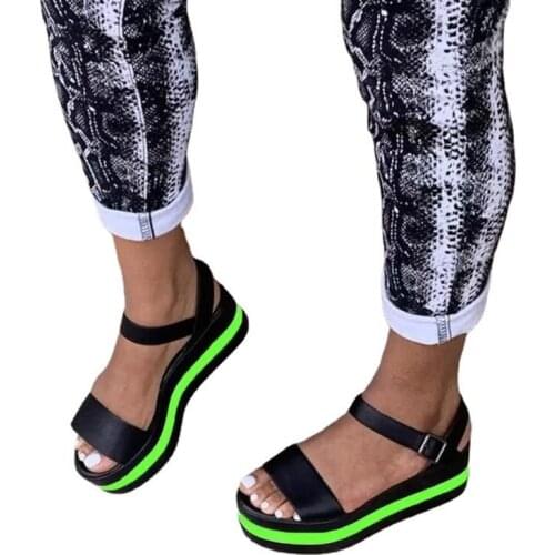 New Fashion Summer Women Sandals New Slope Heel Ladies Sandals Color Matching Buckle Women Flat Sandals