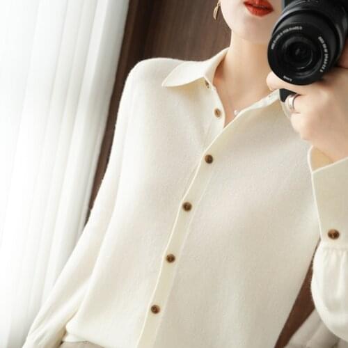 2021 autumn and winter new cashmere sweater women POLO collar cardigan warm knitted top women jacket large size 100% wool