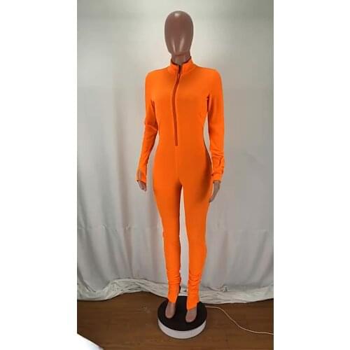 2021 Spring Fashion Sexy Tight Women Fashion Long Sleeves Jumpsuit Ladies Bodycon Stacked Pants Rompers One Piece Jumpsuit Women