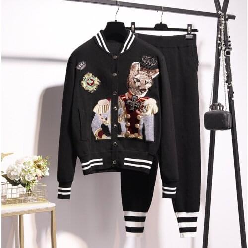 Spring autumn womens high quality leisure suit Chic embroidery jackets+casual pants 2piece set Designer women sweat suit C239