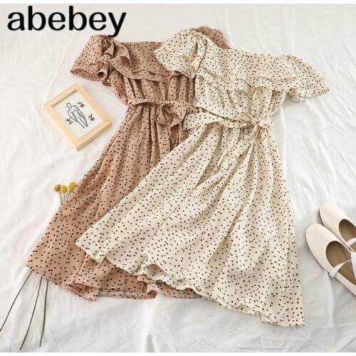 Ruffles Print Floral Women Dress Spring Summer Bow Vestidos Chiffon Beach Style Student Sweet Mini Dresses