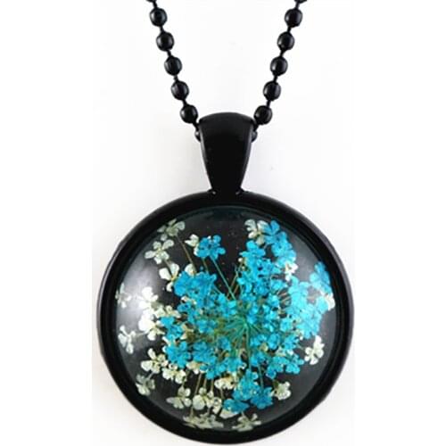 1pcs Natural Blue and White dried flowers pendant necklace With Black necklace women necklace jewelry fashion (SG-G3-06)