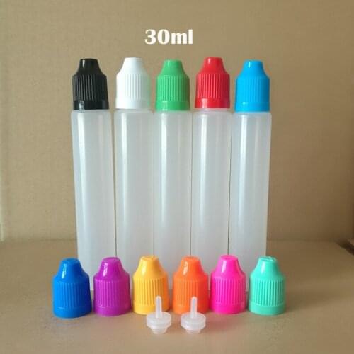 100pcs 30ml 60ml Empty LDPE Pen Shape Dropper Bottle For E Juice E liquid With Child Proof Caps and Long Thin Tips