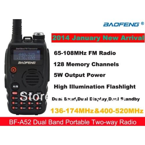 2pcs/lot Baofeng A52 VHF+UHF Dual Band 5W 128CH FM VOX Portable Two-way Radio Baofeng BF A52 136-174MHz + 400-520MHz Interphone