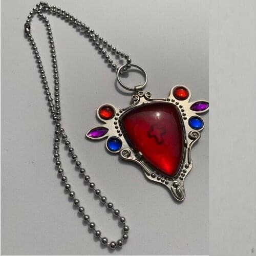 2021 JoJos Bizarre Adventure Cosplay Props Japanese Anime Figue Kars Red Gems Alloy Necklace for Women Men Cosplay Accessories