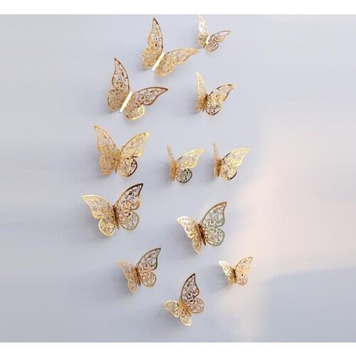 3D Hollow Butterfly Wall Stickers Wedding Party Home Kitchen Fridge Decoration Decals Wallpaper Party Home Decoration
