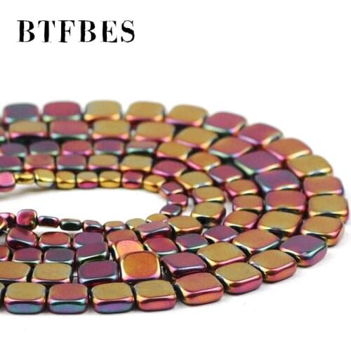 4/6/8MM Hematite Natural Stone Rose Red Flat Square Shape Spacers Loose Beads For Handmade Jewelry Making DIY Accessories