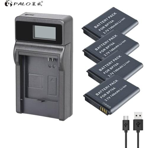 PALO 4pcs BP-70A EA-BP70A IA-BP70A+LCD Charger for SAMSUNG AQ100 DV150F ES65 ES67 ES70 ES71 ES73 ES74 ES75 ES80 MV800 ES90