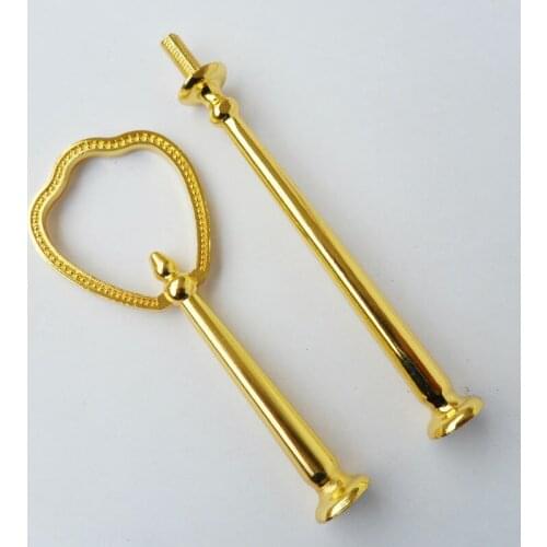 50PCS Silver And Gold weddings shield-shaped 2-tier cake plate stand handle fitting