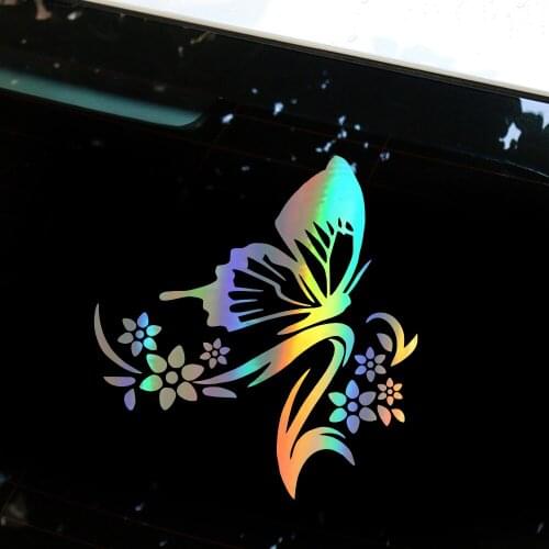 Car decoration stickers butterfly love flowers personalized auto stickers laser 3D 14.2*15.2CM Fresh Natural Decal