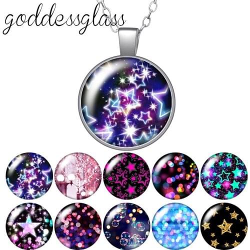 Shinning Stars Bubbles Lighting styles Round Glass glass cabochon silver plated/Crystal pendant necklace jewelry for Gift