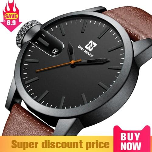 BEN NEVIS 2020 Mens Quartz Large Watch Brown Genuine Leather Band Date Waterproof Wathes Clock Mens Top Brand Relogio Masculino