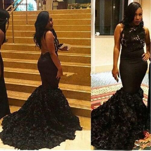 Black Mermaid Evening Dresses South African Celebrity Long Backless Lace Plus Size Formal Prom Party Gowns Custom Made