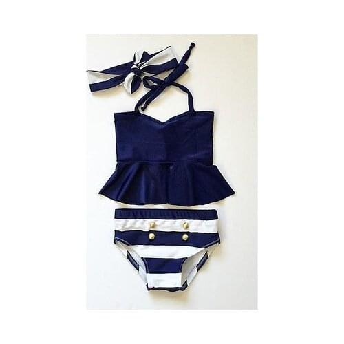Toddler Kids Baby Girls Bikini Suit Navy Swimsuit Swimwear Bathing Swimming Clothes Outfits