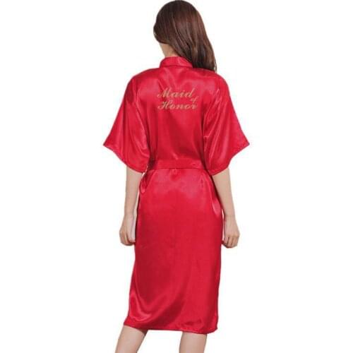 Bridesmaid Print Gold Long Kimono Robe Loose Half Sleeve Wedding Dressing "Maid of Honour" Gown Plus Size 3XL Summer Nightgown