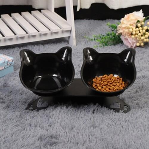 With Raised Stand Cat Dog Feeding & Watering Supplies Double Cat Bowl With Raised Stand Pet Food Cat Feeder Non-slip Food Bowl