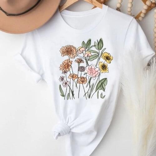 T-shirts Women Floral Watercolor Flower Fashion Trend Short Sleeve Clothes Stylish Tshirt Top Lady Print Girl Tee T-Shirt