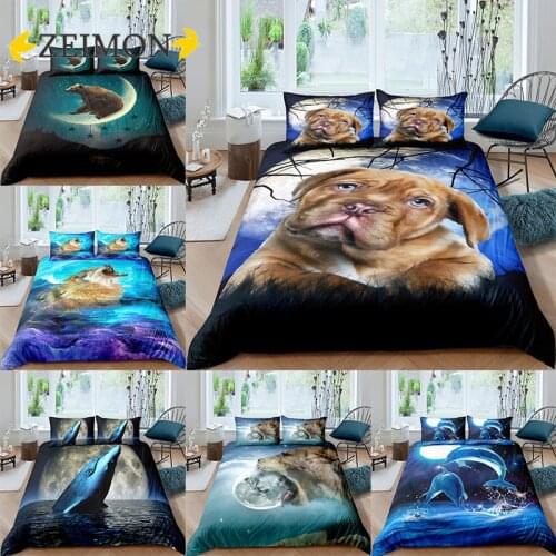 ZEIMON Cartoon Animal Bedding Set Dolphin Dog Cute 3D Duvet Cover King Queen Twin Full Single Double Unique Design Bed Set