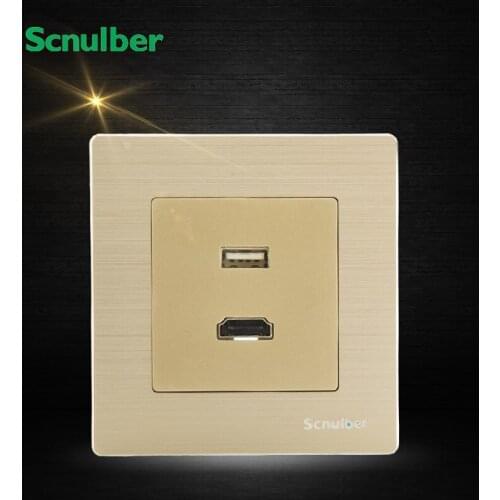 Metal cover High Definition Multimedia Interface HDMI and wall power supply usb socket switch