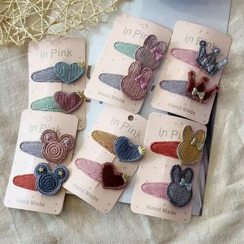 10set/lot Cute Knitting Crown Flower Hair Clip Cartoon Rabbit Animal Shape BB Clip For Bow Pearl Pendant Girls Hair Accessories