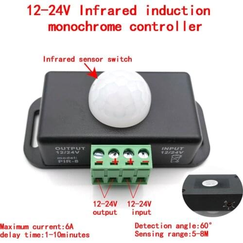 12V 24V Mini PIR Motion Sensor Detector Switch for LED Strip Ruban Light Tape SMD 5050 3528 Infrared Detection 6A 12 Volt 24Volt