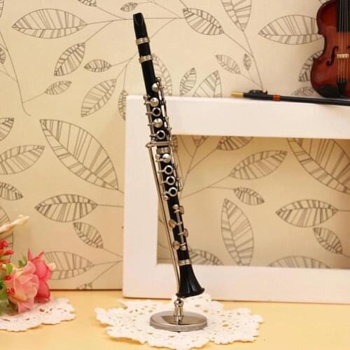 Mini Clarinet Model Musical Instrument Miniature Desk Decor Display With Black Leather Box Bracket Christmas Gift For Decor