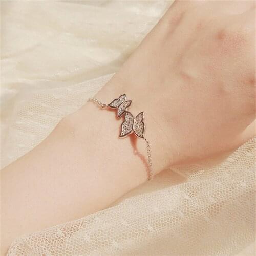 Fashion 925 Sterling Silver Crysral Butterfly Charm Korean Bracelet &Bangle For Women Wedding Jewelry Party SL116
