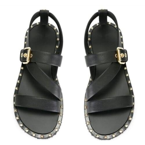 Fashion cool genuine leather Roman skin black sandals mens luxury quality soft leather flat Gladiator men shoes