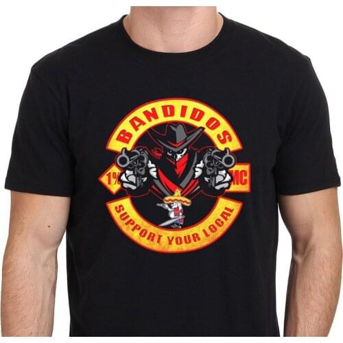Printed T-Shirt Men New Motorcycle gang fans Support Your Local Mens T-Shirt Black O-Neck T Shirt