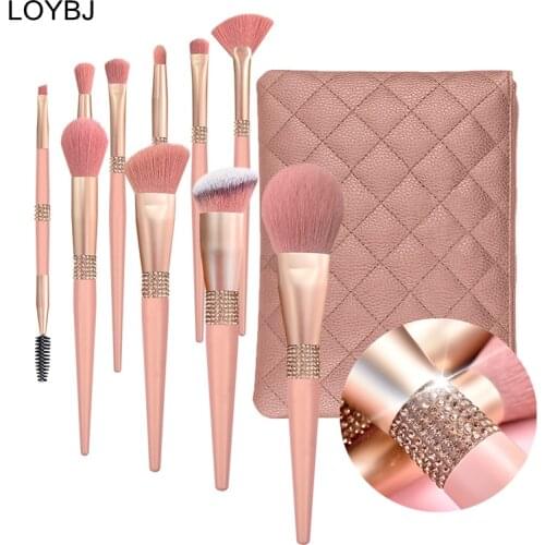 LOYBJ 10pcs Diamond Makeup Brushes Set Cosmetics Blending Tool Powder Foundation Blush Highlight Eyeshadow Eyebrow Eyelash Brush