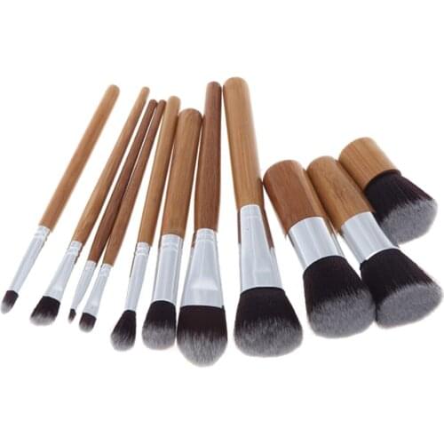 9 Pieces Bamboo Handle Make Up Brushes Powder Foundation Blush Cosmetic Kit