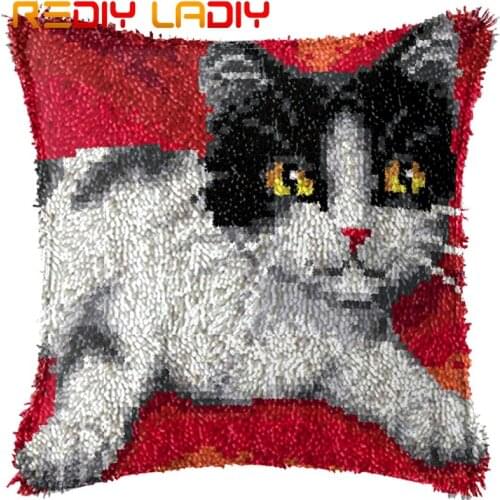 Latch Hook Kits Make Your Own Cushion White Kitten Pre-Printed Canvas Crochet Pillow Case Latch Hook Cushion Cover Arts & Crafts
