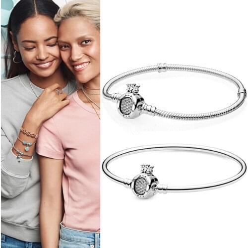 Original 925 брелок Silver Pan Bracelet Creative Crown Button Pan Bracelet Fit European Charm Bracelets Women Jewelry